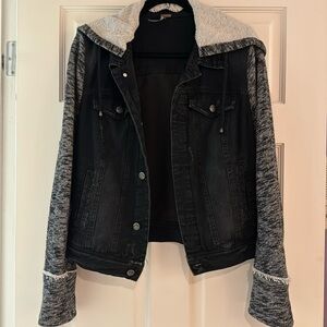 Free People Hooded Jean Jacket Size L